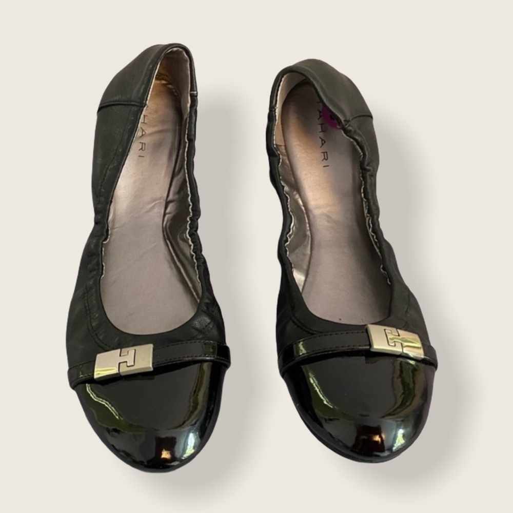Tahari black leather & patent leather ballet flats